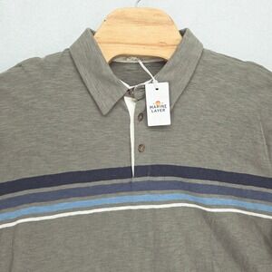 Marine Layer NEW Mens 2XL Heavy Slub Rugby Polo Green Blue Stripe Long Sleeve